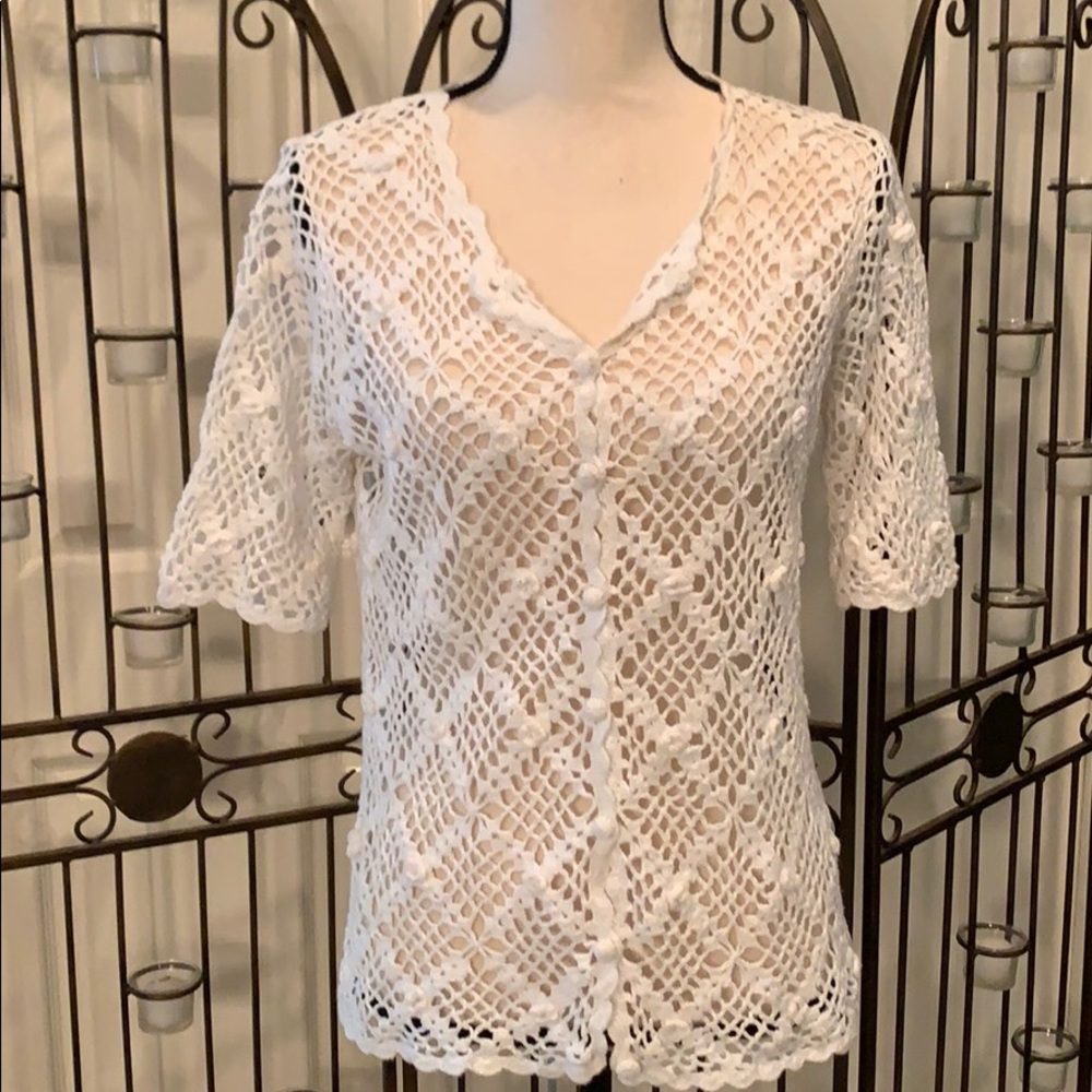 White crocheted see-through sweater